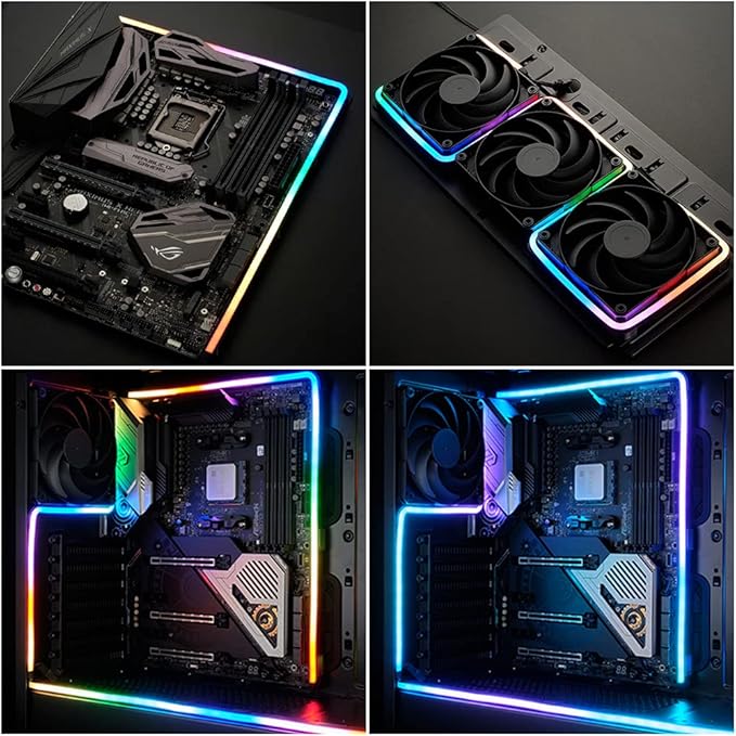 NEON Addressable RGB PC LED Strip, 2x15.7inch WS2812 RGB Rainbow Magnetic ARGB Strip for 5V 3-pin Aura SYNC, Gigabyte RGB Fusion,Mystic Light Sync, with 12pcs Strong Magnetic Brackets