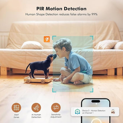 Battery Powered Indoor Camera Wireless for Home Monitoring, Rechargeable Pet Camera with 2-Way Audio, 360° PTZ, 2.5K Color Night Vision, Dual-Band WiFi, TF/Cloud Storage, Dog & Cat Cam with phone app
