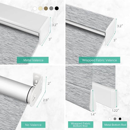 Motorized Roller Shades, 10O% Blackout Remote Control Custom Window Shades Compatible with Alexa Google Assistant via RF Hub, Rechargeable Electric Blinds for Windows (Texture Grey)