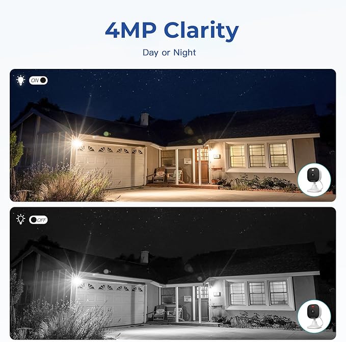 4MP Indoor Cameras for Home Security, Outdoor Security Camera Indoor, 2.4g/5g Cameras for House/Pet/baby, Wired, Plug and Play, Color Night Vision, Support 128G Card Storage (Not Included), 4PCS