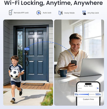 Veise VE027 Built-in Wi-Fi Smart Lock, Fingerprint Keyless Entry Front Door Lock, App Remote & Voice Control, No Hub Needed, Touchscreen Keypad Deadbolt, IP65 Waterproof, BHMA Grade 3, Matte Black