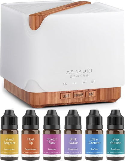 ASAKUKI Essential Oil Diffuser for Home with Top 6 Essential Oil Sets