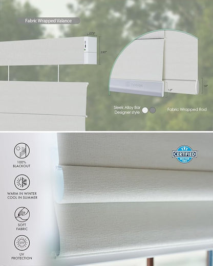 Yoolax Smart Top Down Bottom Up Roman Shades, Motorized Roman Shades with Remote, Blackout Smart Blinds Compatible with Alexa, Google Home, Apple Homekit for Living Room, Customized (Texture White)