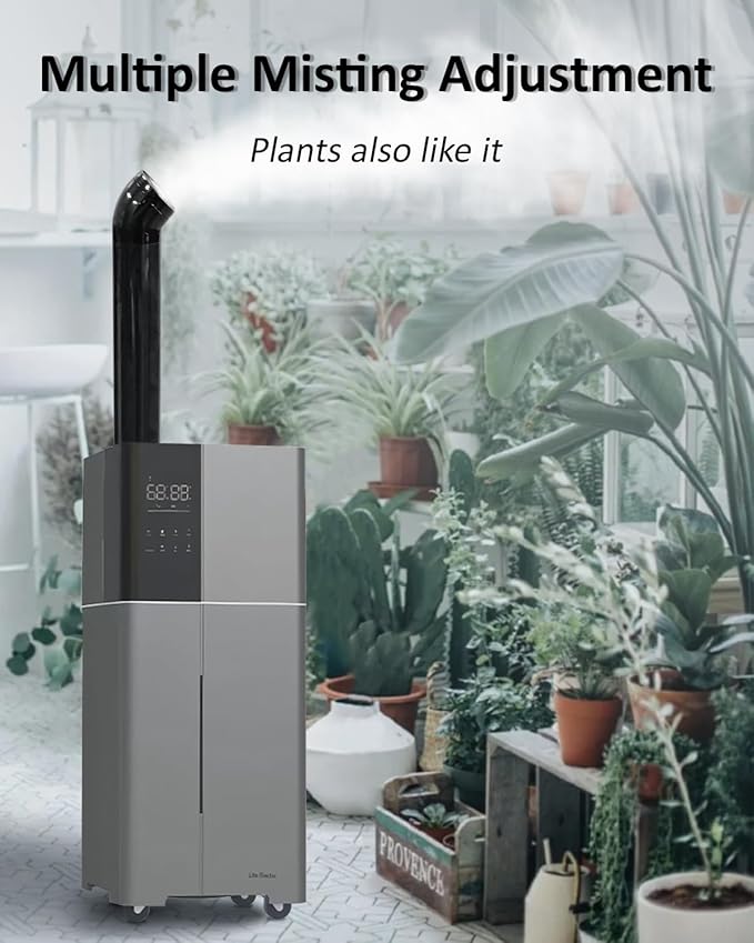 LACIDOLL Humidifier Large Room,26L/6.8Gal Whole House Humidifiers for Home 3000 sq.ft,1800ml/H Cool Mist Humidifier Baby, Top Fill Humidifiers for Bedroom Plant with 360° Nozzle & Extension Tube,Grey