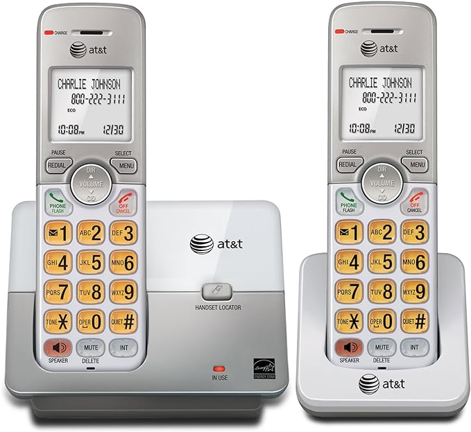 AT&T EL51203 DECT 6.0 2-Handset Cordless Phone with Full-Duplex Speakerphone, Backlit Display & Lighted Keypad, Caller ID/Call Waiting, Intercom, ECO Mode
