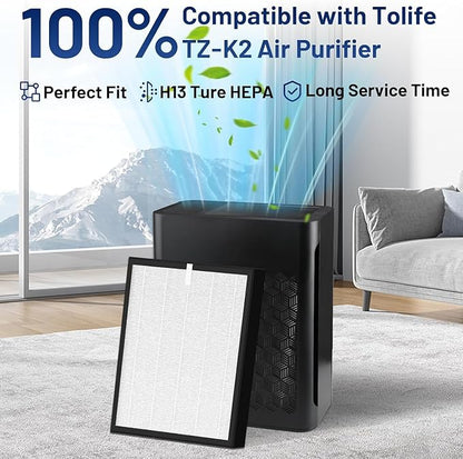 TZ-K2 Replacement Filter Compatible with ToLife Air Puri-Fier Filter TZ-K2-A, 3-in-1 H13 HEPA with Activated Carbon and Pre-Filter, 4 Pack