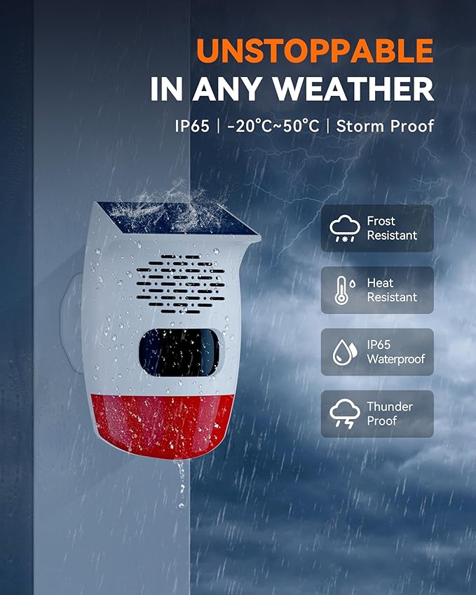 PILSAMAS 2-Pack Solar Motion Sensor Alarm - Custom Voice Upload, Deer & Raccoon Deterrent, Motion Activated Voice Player & Strobe Light, IP65 for Chicken Coop, Pool Gate, Garage, Farm Protection