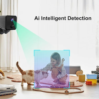 Wireless Mini Security Camera FKJ-WiFi, Remoted App Viewing, Long time Standby Battery Camera for Home, 2K Live View, Portable,Indoor with Auto Night Vision & Real-time Motion Alerts