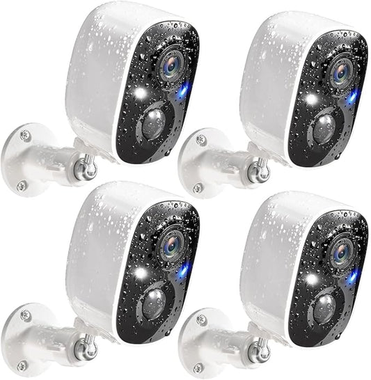 GMK Security Cameras Wireless Outdoor 4 Pack, 2K Battery Powered Cameras for Home Security, Color Night Vision, Motion Detection, 2-Way Talk, IP65 Waterproof, Remote Access, Cloud/SD Storage