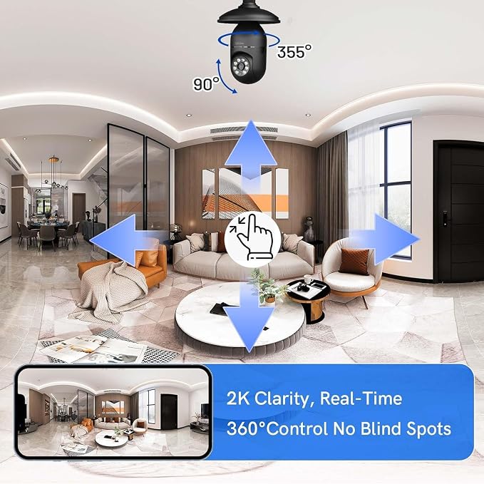 2K Light Bulb Camera Outdoor, 2.4/5GHz Wi-Fi 6 Security Cameras Wireless Outdoor, 360° PTZ Cameras for Home Security with Color Night Vision, AI Human Detection, 2 Way Talk, Easy Installation,2 Packs