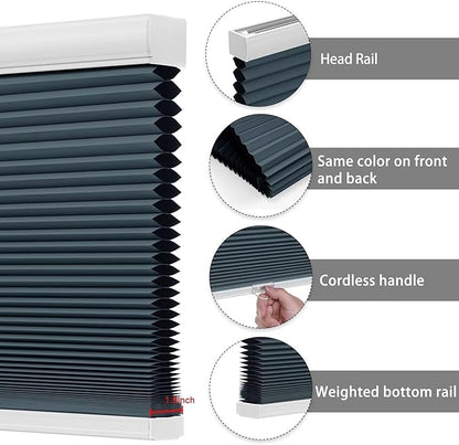 Changshade Cellular Shades Blackout Cordless Custom Size, Honeycomb Indoor Window Blinds Room Darkening 1.5 inch Cell Pleated Easy to Install for Home, Office, Bedroom, Nursey,Dark Blue