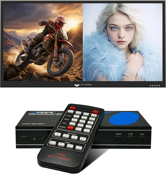 OREI 4K HDMI Multi Viewer 2 in 1 Out Switcher 2 Ports Seamless IR Remote Support 4K @ 60Hz 1080P for PS4/PC/DVD/Security Camera HDMI Switch Optical Audio L/R Output - (UHD-201MV)