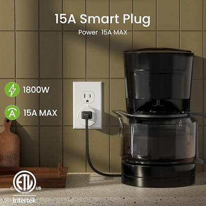 GHome Smart Plug Matter 15A, WiFi Smart Plugs Compatible with Alexa, Apple Home, Siri, Google, SmartThings, Smart Outlet Timer with APP Remote Control, 2.4GHz Wi-Fi Only, ETL FCC Listed