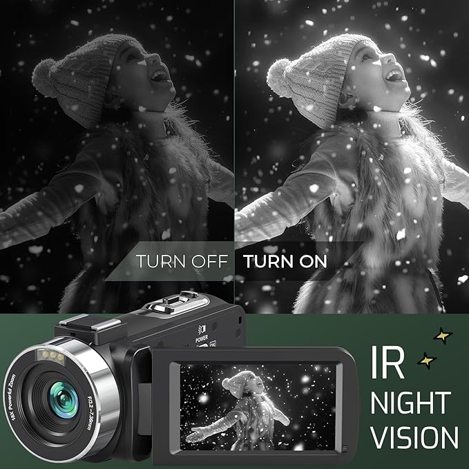 4K Camcorder Video Camera Ultra HD 80MP IR Night Vision Vlogging Camera for YouTube,18X Digital Zoom Camcorder 3.0" 270° Rotation IPS Screen Video Recorder with 32GB SD Card, Lens Cap and 2 Batteries