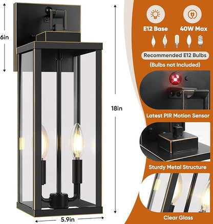 BesLowe 2-Pack 18” Large Motion Sensor Outdoor Wall Lights, Bronze