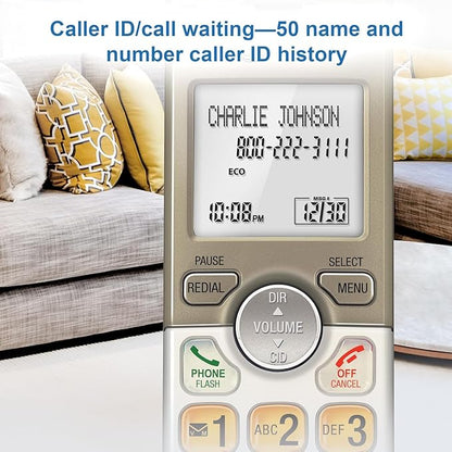 AT&T EL52313 3-Handset Cordless Phone with Digital Answering System, Extra-Large Backlit Keys, Caller ID/Call Waiting, DECT 6.0, Expandable, Speakerphone – Light Champagne