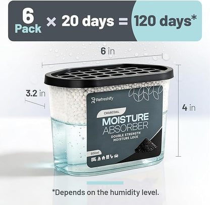 Premium Moisture Absorbers and Humidity Absorber – High-Efficiency Moisture Absorber for Closet Dehumidifier and Dehumidifier for Car – Effective Dehumidifier Tubs, 7.5 Oz for Odor Charcoal, 6 Pack