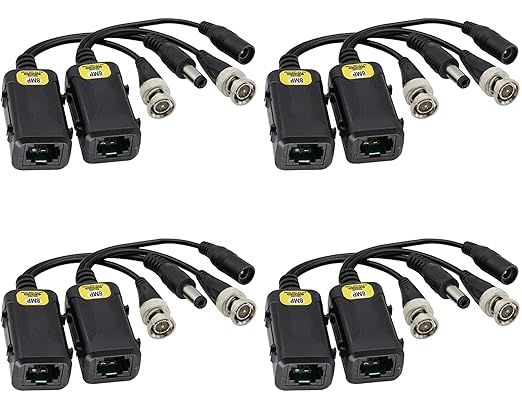 zdyCGTime Passive HD Video Balun BNC to RJ45 Network Transceiver Cat5/Cat6 Adapter Cable with DC Power 720P - 8MP Cat6 to BNC Male Connecto for CCTV Security Surveillance Camera System(16.5cm/4Pairs)