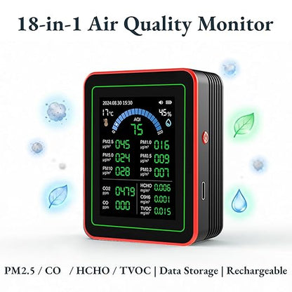 AUNMAS Air Quality Monitor ZN MT32, Multi Parameter with Highly Sensitive Sensors, Data Logging and Analysis, for Home and Office Use