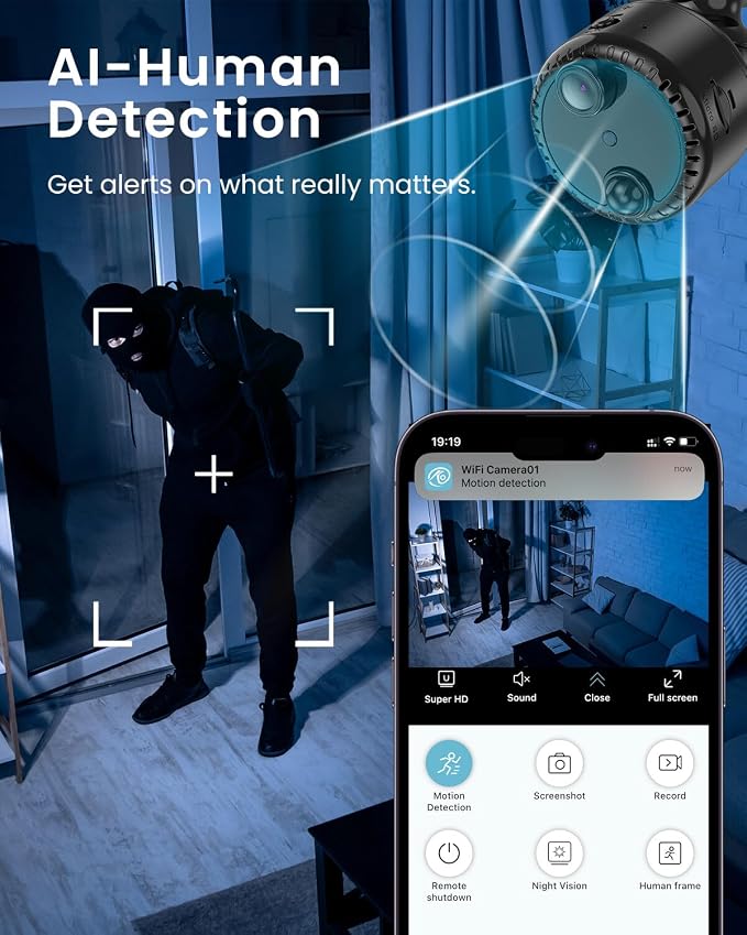 VIDCASTIVE 4K Mini WiFi Indoor Camera Wireless Nanny Cam with Night Vision, AI Motion Detection, Long Battery Life, Cloud & SD Storage