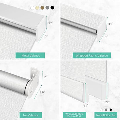 Motorized Roller Shades, Light Filtering Remote Control Custom Window Shades Compatible with Alexa Google Assistant via RF Hub, Rechargeable Electric Blinds for Windows (Texture White)