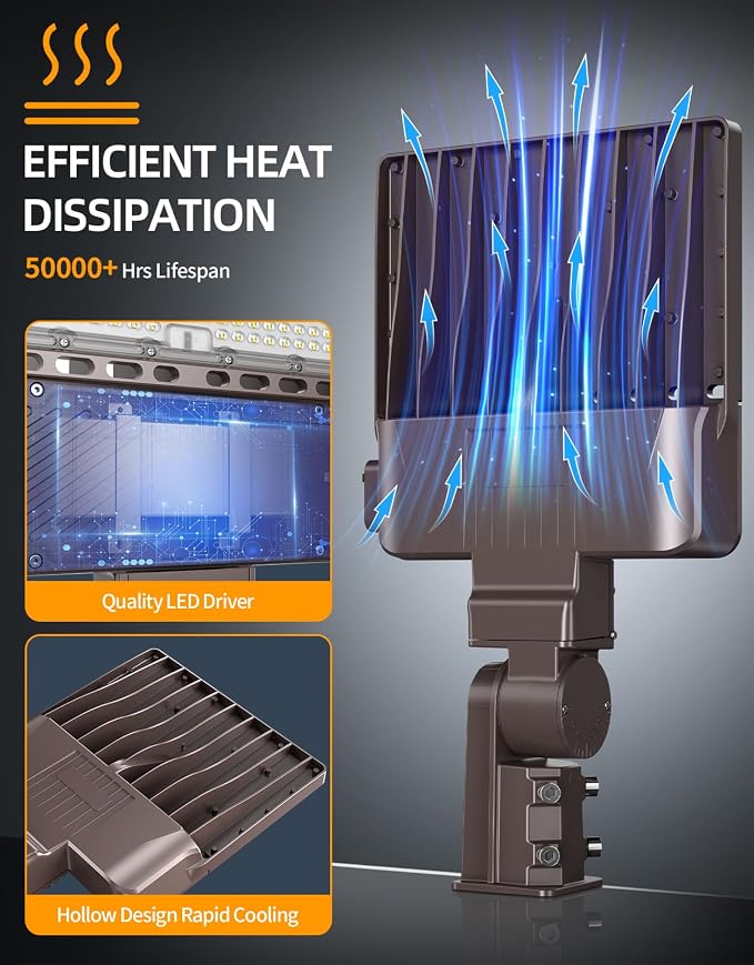6 Pack 480V LED Parking Lot Light 150W 22500LM ETL Listed Flood Lights Adjustable Slip Fit Mount 5000K IP65 Commercial Security Area Light AC277-480V for Street Roadway