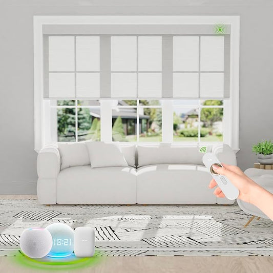 Motorized Blinds with Remote [Light Filtering] Smart Blinds Compatible with Alexa Google HomeKit, 50% Blackout Automatic Roller Shades for Indoor Windows, Customized Size, Mist Steel Gray