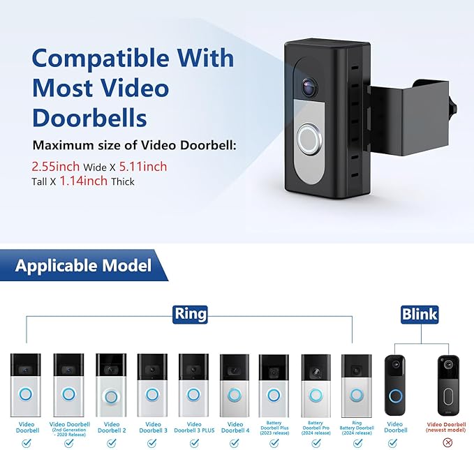KIMILAR Anti-Theft Video Doorbell Mount Compatible with Ring/Blink Wireless Video Doorbell, Adjustable Mounting Bracket Accessories for Houses, Apartments, Businesses, Not for Blink 2nd Gen