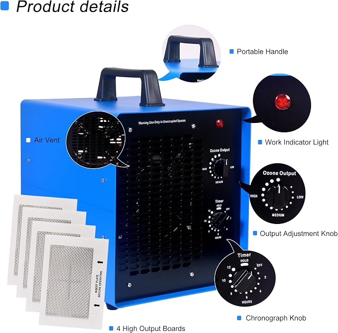 0zone Generator, 4500 Sq/Ft 0zone Machine Ionizer for Industrial, Commercial, Home, Car, Basement