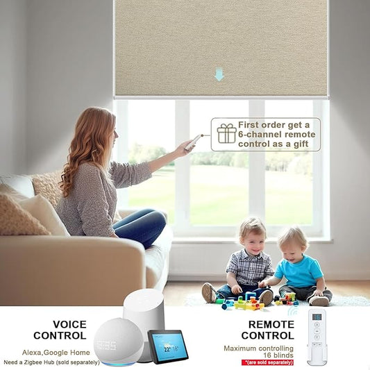 Motorized Blinds with Remote Cordless Automatic Motorized Shades Custom Blinds for Windows Smart Curtains Compatible with Alexa Google Home(Blackout Sweet Latte,W39 x H72in)