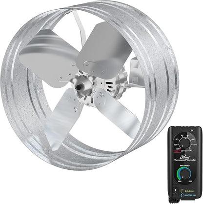 iLiving NEW Upgraded 14" Wall Mounted Variable Speed Gable Exhaust Fan with Thermostat and Speed Controller for Greenhouse, Attics, Workshop, 2339 CFM, Coverage 3400 SqFt