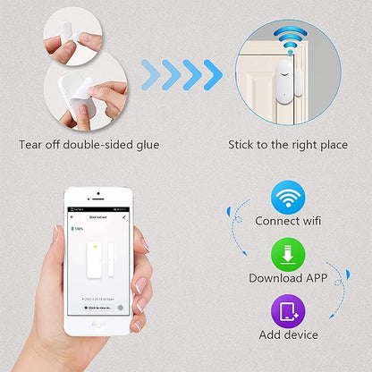 WiFi Wireless Door Window Sensor,TUYA Smart Alarm with Free Notification APP Control Home Security Alarm System, Compatible with Alexa, Google Home, Siri (1-Pack)