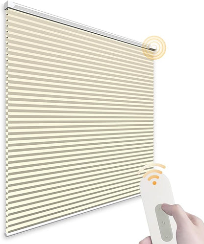 Motorized Cellular Shades Cordless Light Filtering Rechargeable Window Curtains with Remote for Privacy Protection Smart Home Electric Automatic Honeycomb Blinds for Windows, 32" x 48", Beige