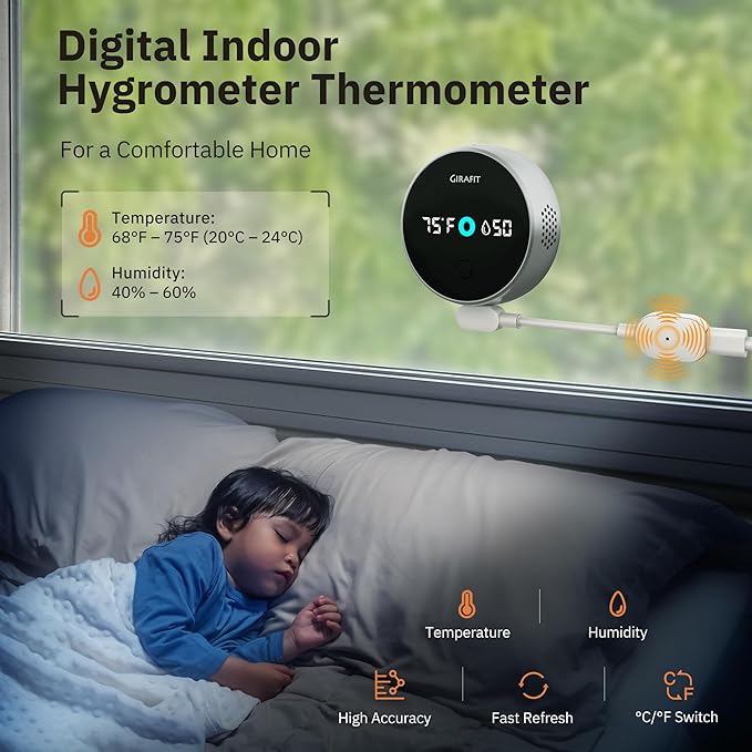 Girafit 3K 5MP Window Camera,Cameras for Home Security with Thermometer Hygrometer,Indoor Camera for Outdoor Monitoring with ChroMax Al Color Night Vision,Person Detection