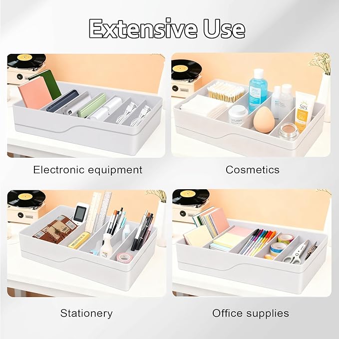 Cable Organizer Storage Box with 7 Wire Ties,Power Cord Organizer with 7 Compartments for Office,Home,Desk Accessories Storage Stationery Supplies (Large Size)