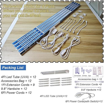 LED Black Light 4Ft Linkable Bar 12PACK, LED 40W Integrated T8 Bulb Blacklight Fixture, UVA 395NM 400NM for Fluorescent Tapestry Poster Body Paint Glow Party
