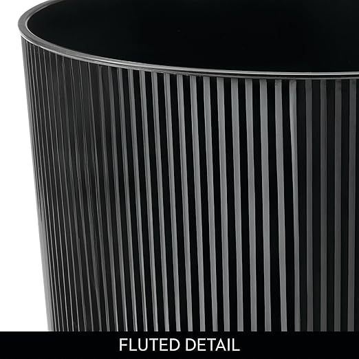 iDesign Small Round Plastic Bathroom Trash Can - Fluted Trash Can for Bathroom, Bedroom, or Office - Black