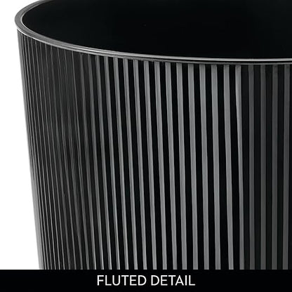 iDesign Small Round Plastic Bathroom Trash Can - Fluted Trash Can for Bathroom, Bedroom, or Office - Black