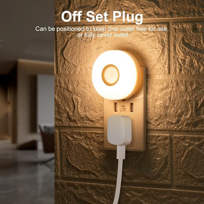 CREWEEL Night Light, Plug in LED Nightlight, 200Lumens Bright Plug-in Motion Sensor Light Indoor, Energy Efficient, Soft Warm Lighting for Home(Warm White 4Pack)