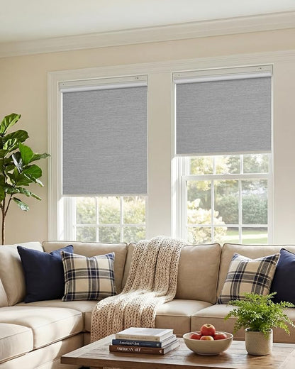No-Drill Motorized Blinds with Remote Control, Rechargeable Smart Blackout Electric Shades for Windows, Electric Automatic Wireless Cordless Operation (Grey,44" W*72" H)