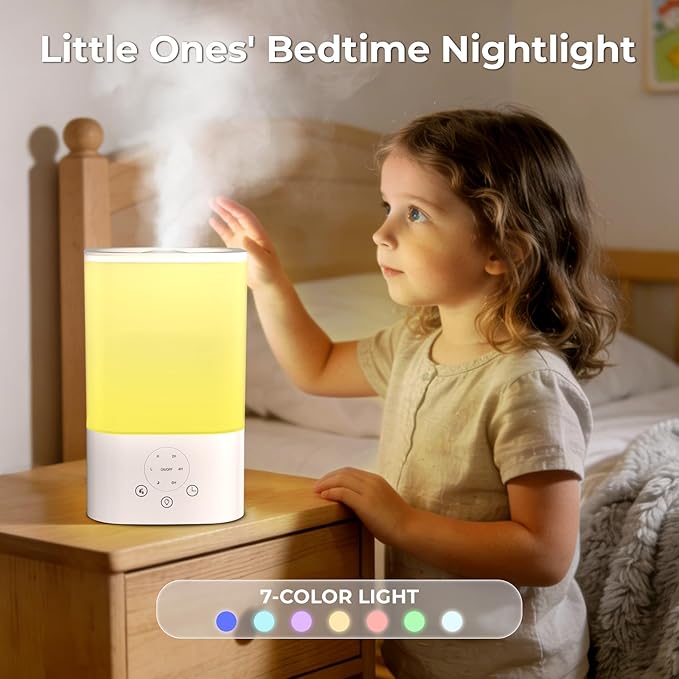 3.2L Cool Mist Humidifiers for Bedroom,Humidifiers for Baby Nursery＆Plants,3 in 1,Top Fill,360°Nozzle,Timer,24DB Quiet,BPA Free,Tap to Operate,White