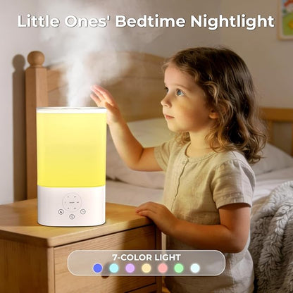 3.2L Cool Mist Humidifiers for Bedroom,Humidifiers for Baby Nursery＆Plants,3 in 1,Top Fill,360°Nozzle,Timer,24DB Quiet,BPA Free,Tap to Operate,White