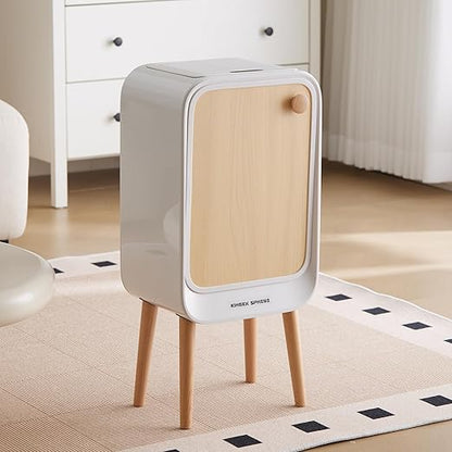 Motion Sensor Touchless Trash Can for Living Room Bedroom, 5.3 Gallon/20L Automatic Stainless Steel Slim Tall Garbage Can with Butterfly Lid&Legs, Wood Color