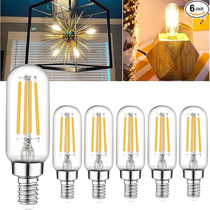 T6 E12 Candelabra Bulb LED, 6 Pack Dimmable Flicker-Free E12 LED Bulb 40w Equl 4W, 2700K Warm White Candelabra Light Bulbs T6/T25 Long Lasting E 12 Edison Light Bulbs for Chandeliers, Pendant