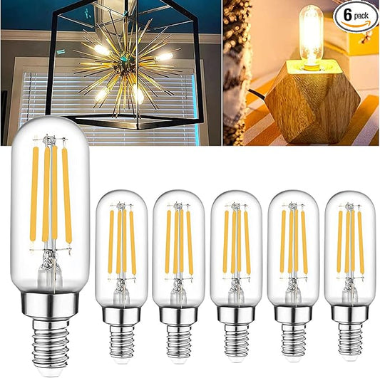 T6 E12 Candelabra Bulb LED, 6 Pack Dimmable Flicker-Free E12 LED Bulb 40w Equl 4W, 2700K Warm White Candelabra Light Bulbs T6/T25 Long Lasting E 12 Edison Light Bulbs for Chandeliers, Pendant