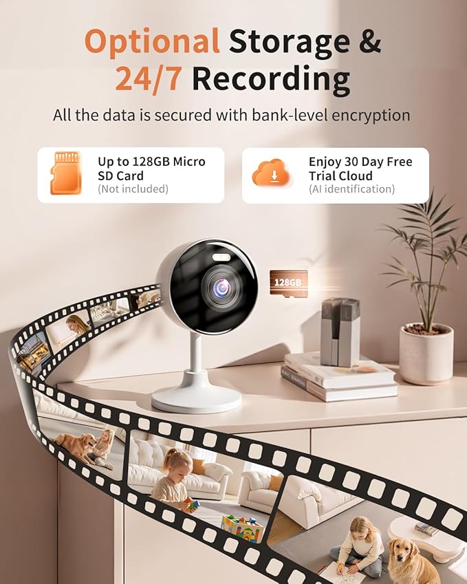 2K Cameras for Home Security, 5G & 2.4G WiFi Security Camera Indoor Outdoor for Baby Pet Dog Cat Nanny, 2-Way Audio, Color Night Vision, Siren, 24/7 Local Recording, IP65, Work with Alexa, K07-4P