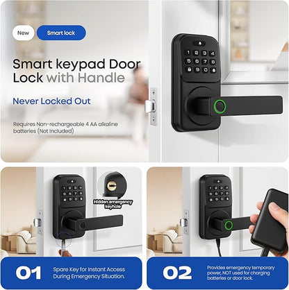Keypad Door Lock with Handle, Heittis Smart Door Handle Lock - Keyless Entry Electronic Digital Lock with Code for Front Door (Black