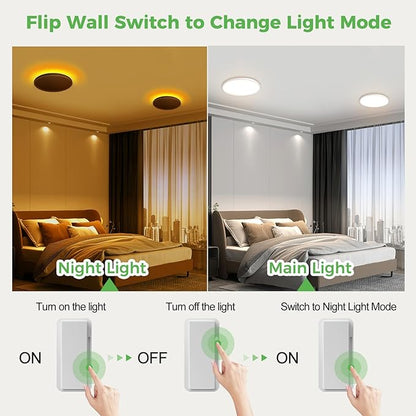zemty 9 Inch Flush Mount Ceiling Light Fixture with Night Light 1800K, 2 Pack 3000K/4000K/6500K Selectable Ceiling Lights, Low Profile Ceiling Lighting for Bedroom Bathroom Kitchen-White