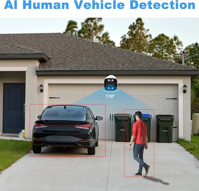 5MP PoE IP Color Night Vision Camera, Smart Dual Light Bullet Security IP Camera, Built-in Mic, 98ft Night Vision, 110°Wide Angle, Human Vehicle Detection