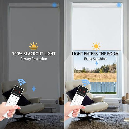 Motorized Blinds with Remote Control, 100% Blackout Cordless Wireless Electric Window Roller Shade Matter Motor Over Thread Compatible with Alexa/Google Home/Homekit (White)